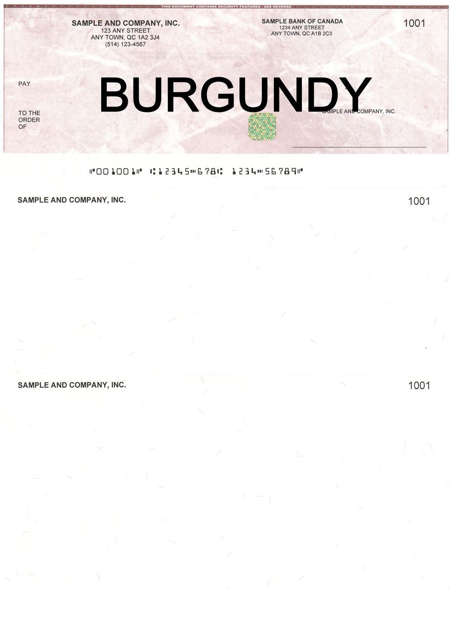 Blank Computerized Cheques Burgundy with Security Box,bee banner