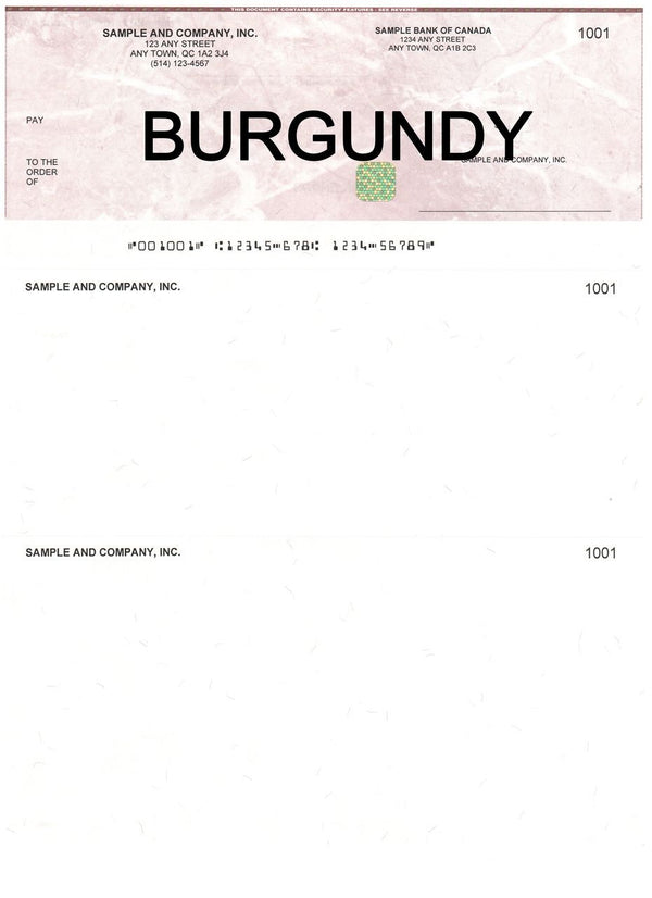Blank Computerized Cheques Burgundy with Security Box,bee banner