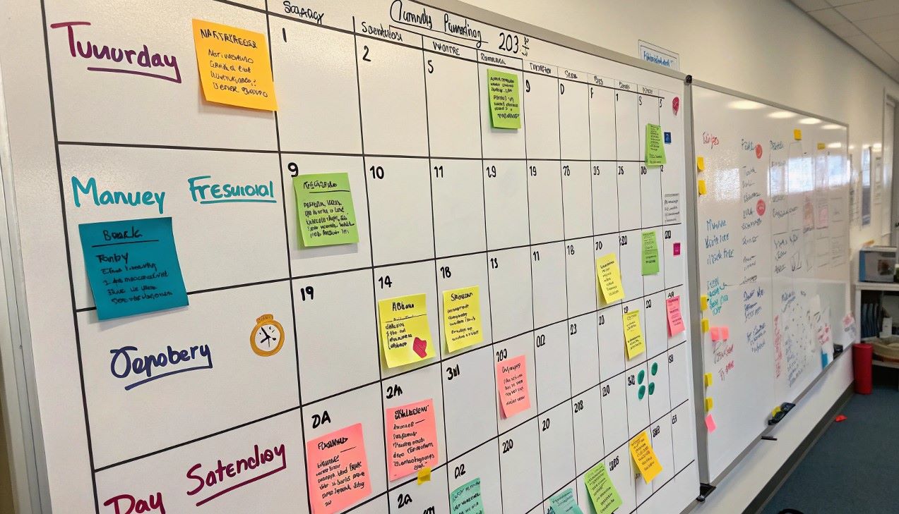 huge whiteboard calendar, bee banner