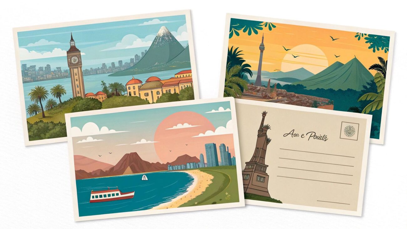 postcards, bee banner