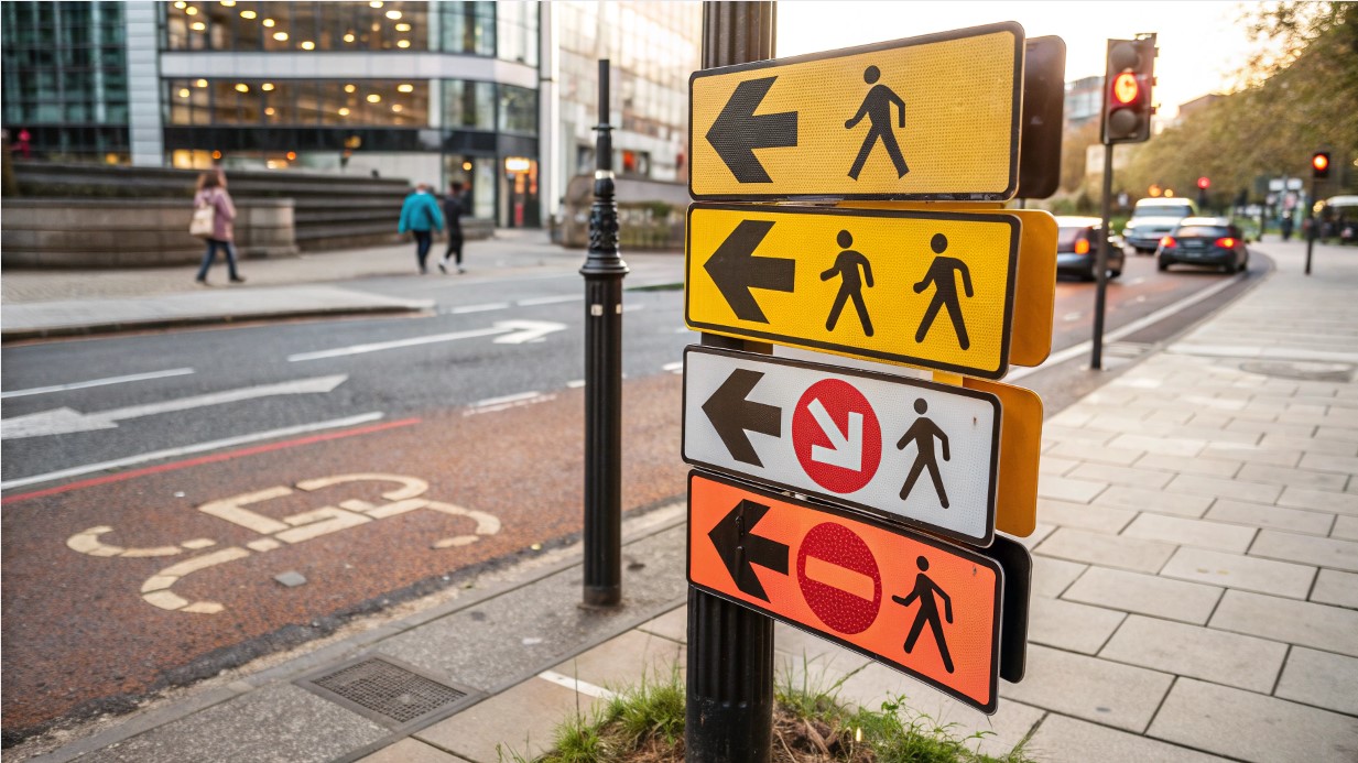 directional signs, bee banner