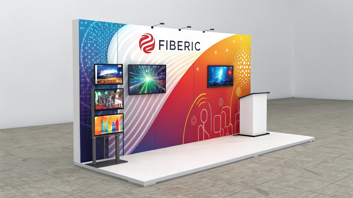 fiberic popup media wall, bee banner